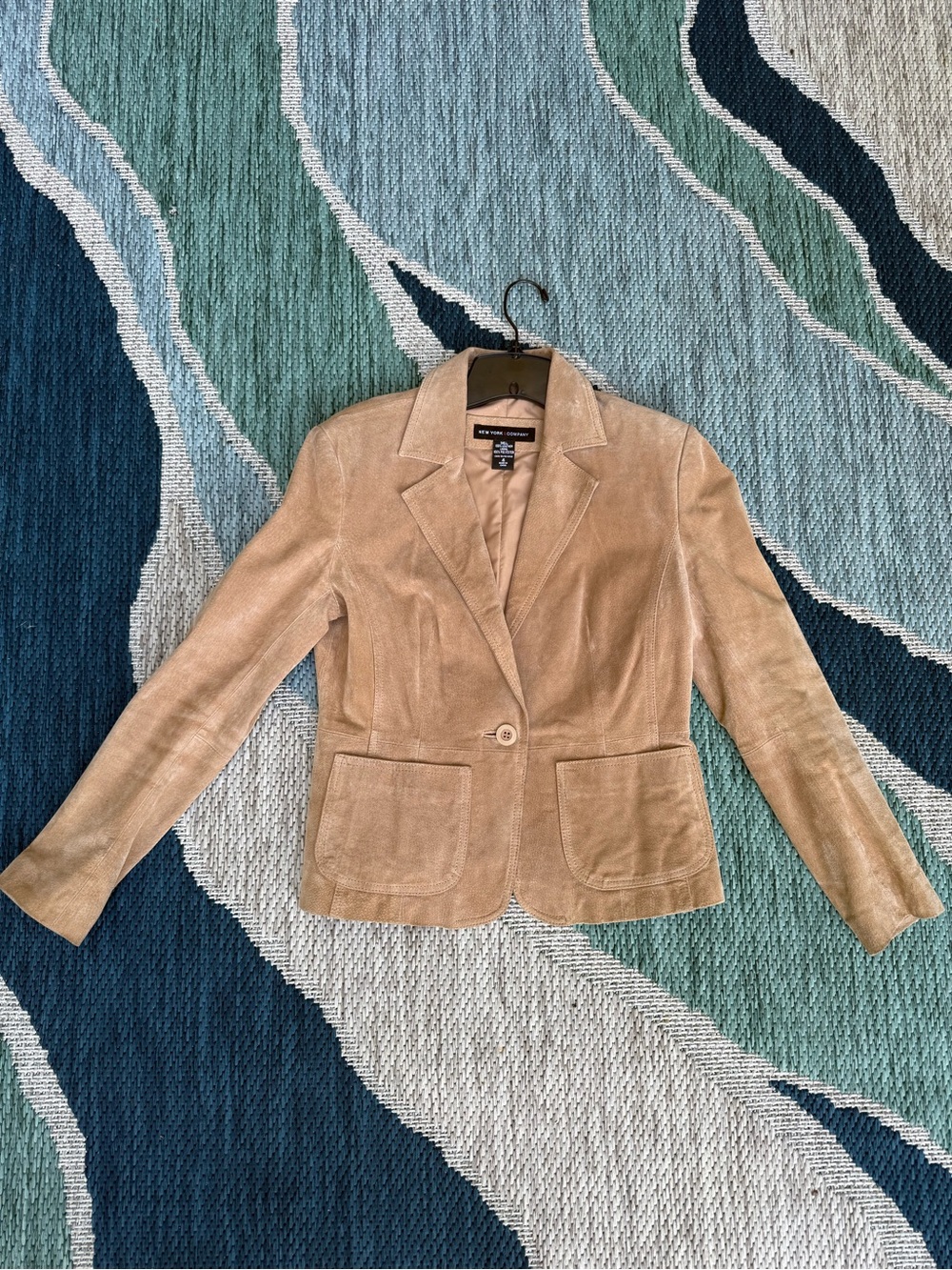 New York and Company Y2K Women's Tan Suede Single-Button Blazer